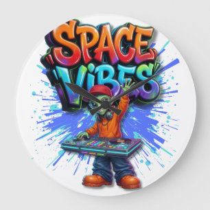 Rymdvibbar Alien DJ-musik Streetwear-design Stor Klocka