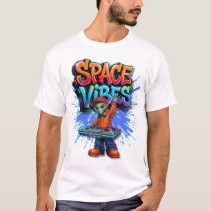 Rymdvibbar Alien DJ-musik Streetwear-design T Shirt