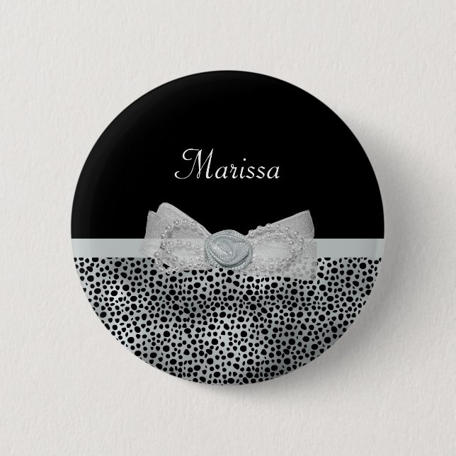 Ryschig pilbåge för elegantt silverCheetahtryck Knapp (Framsida)