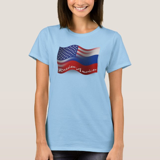 Rysk-amerikansk Wave-Flagga T Shirt (Framsida)