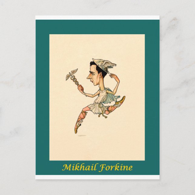 Rysk Ballet Caricature ~ Mikhail Fokine Vykort (Framsida)