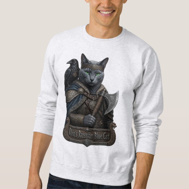 Rysk Blå Ädel Odins Katt Lång Ärmad Tröja (Framsida)