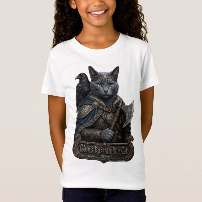 Rysk Blå Ädel Odins Katt T Shirt (Framsida)