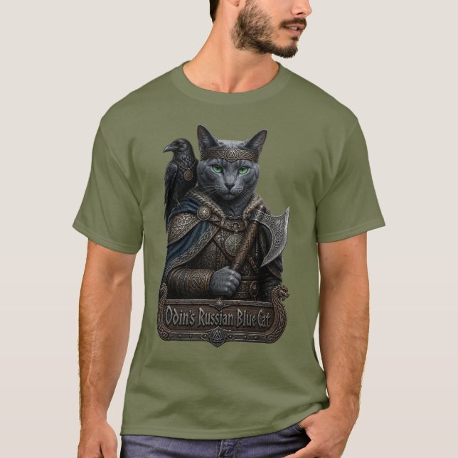 Rysk Blå Ädel Odins Katt T Shirt (Framsida)