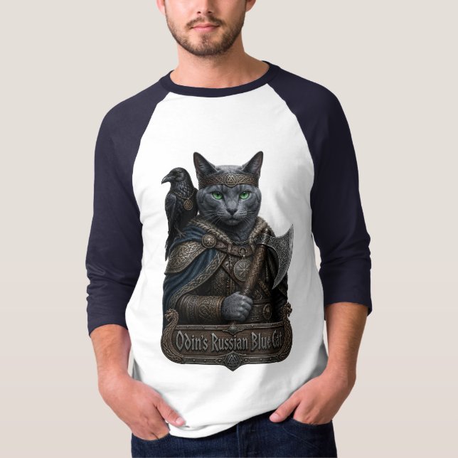 Rysk Blå Ädel Odins Katt T Shirt (Framsida)
