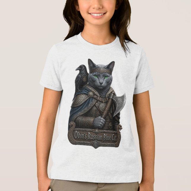 Rysk Blå Ädel Odins Katt T Shirt (Framsida)