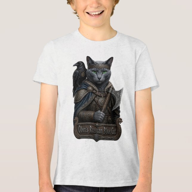 Rysk Blå Ädel Odins Katt T Shirt (Framsida)