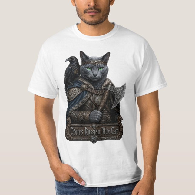 Rysk Blå Ädel Odins Katt T Shirt (Framsida)