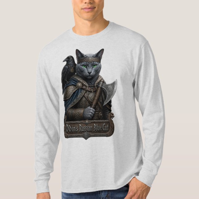 Rysk Blå Ädel Odins Katt T Shirt (Framsida)
