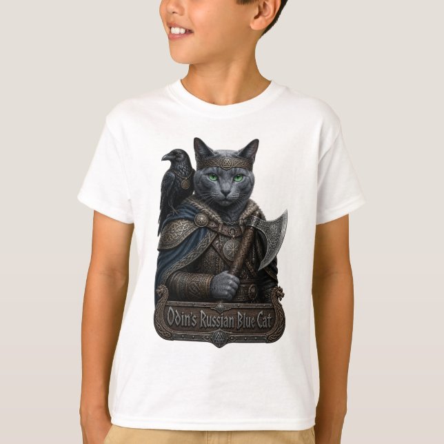 Rysk Blå Ädel Odins Katt T Shirt (Framsida)