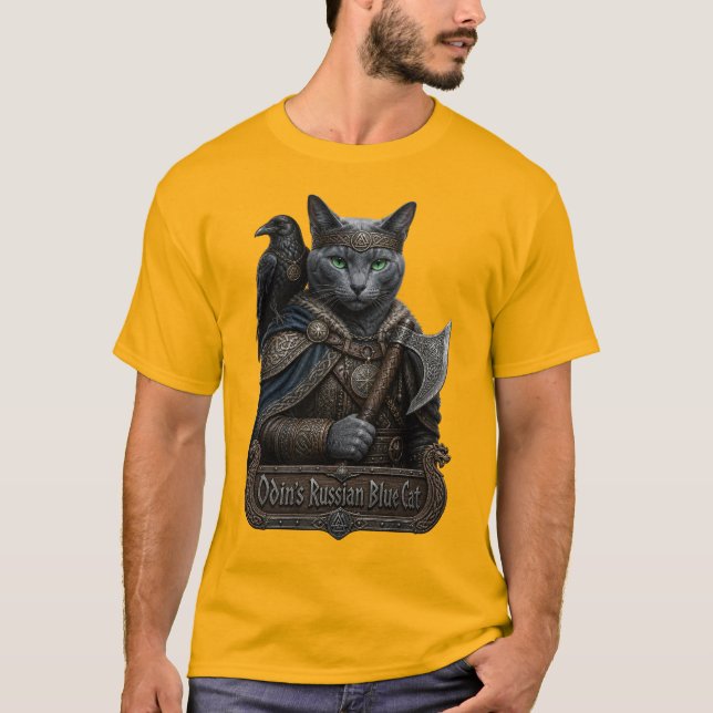 Rysk Blå Ädel Odins Katt T Shirt (Framsida)