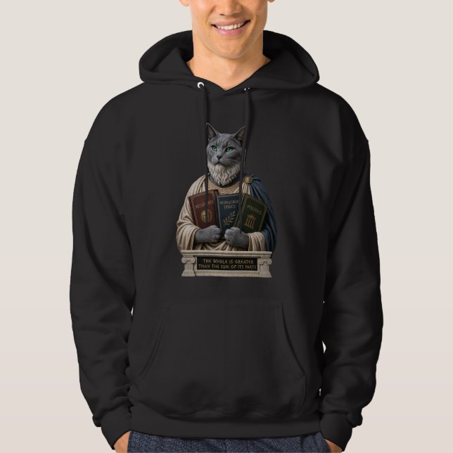Rysk Blå Aristoteles Katt Hoodie (Framsida)