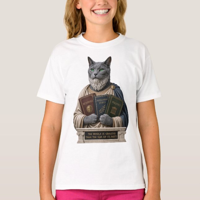 Rysk Blå Aristoteles Katt T Shirt (Framsida)