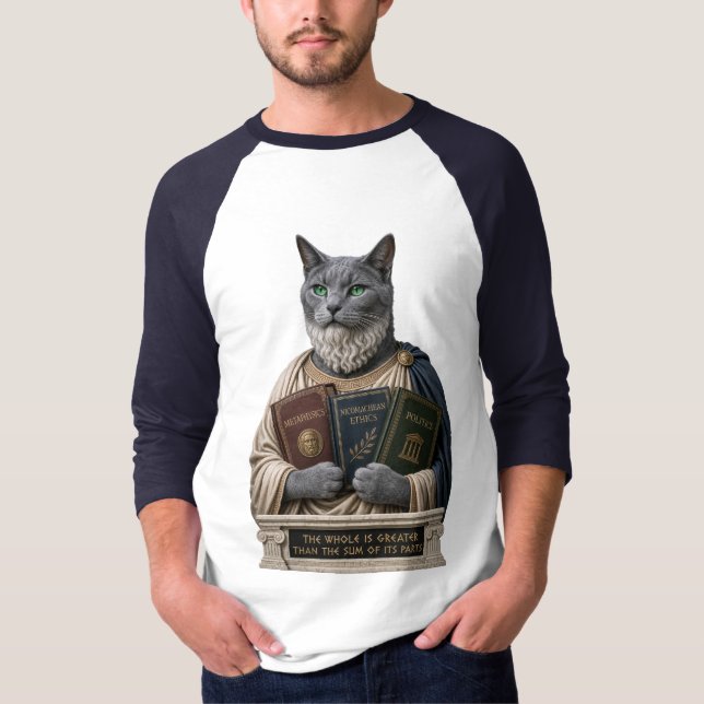 Rysk Blå Aristoteles Katt T Shirt (Framsida)
