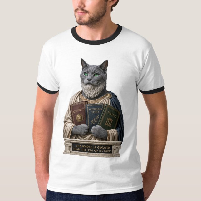 Rysk Blå Aristoteles Katt T Shirt (Framsida)