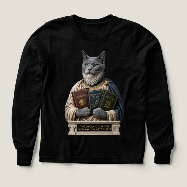 Rysk Blå Aristoteles Katt T Shirt (Design framsida)