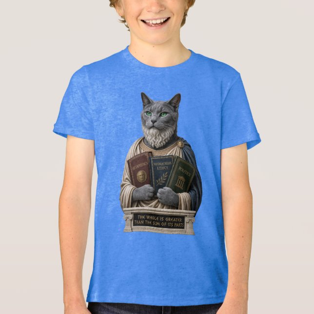Rysk Blå Aristoteles Katt T Shirt (Framsida)