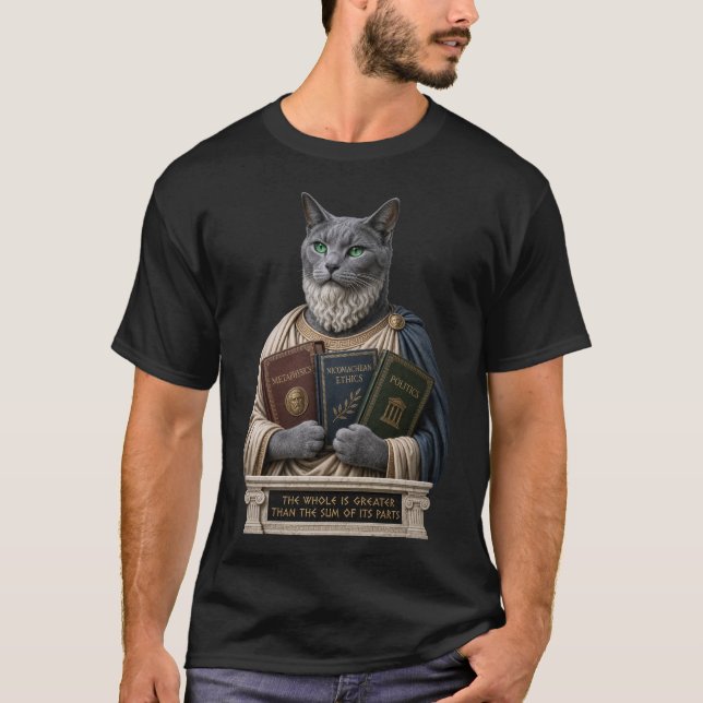 Rysk Blå Aristoteles Katt T Shirt (Framsida)