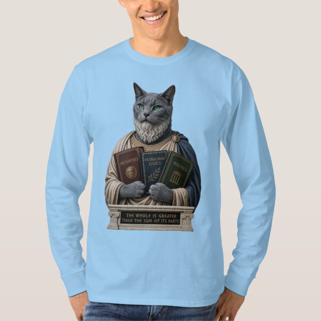 Rysk Blå Aristoteles Katt T Shirt (Framsida)