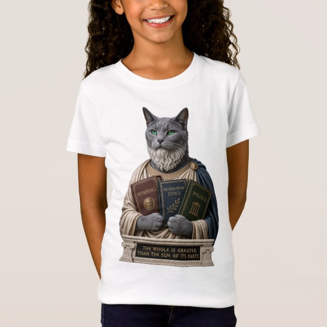 Rysk Blå Aristoteles Katt T Shirt (Framsida)