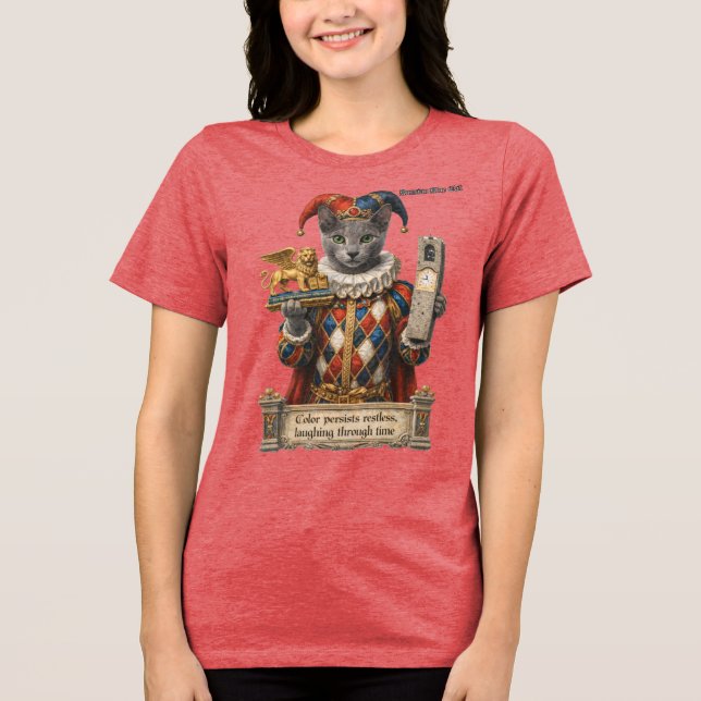 Rysk Blå Arlequin Katt T Shirt (Framsida)
