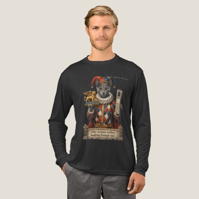 Rysk Blå Arlequin Katt T Shirt (Hel framsida)