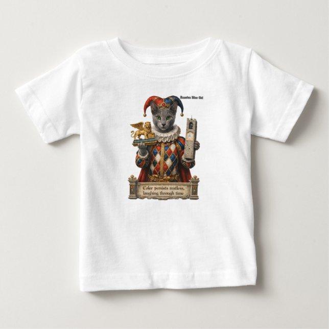 Rysk Blå Arlequin Katt T Shirt (Framsida)