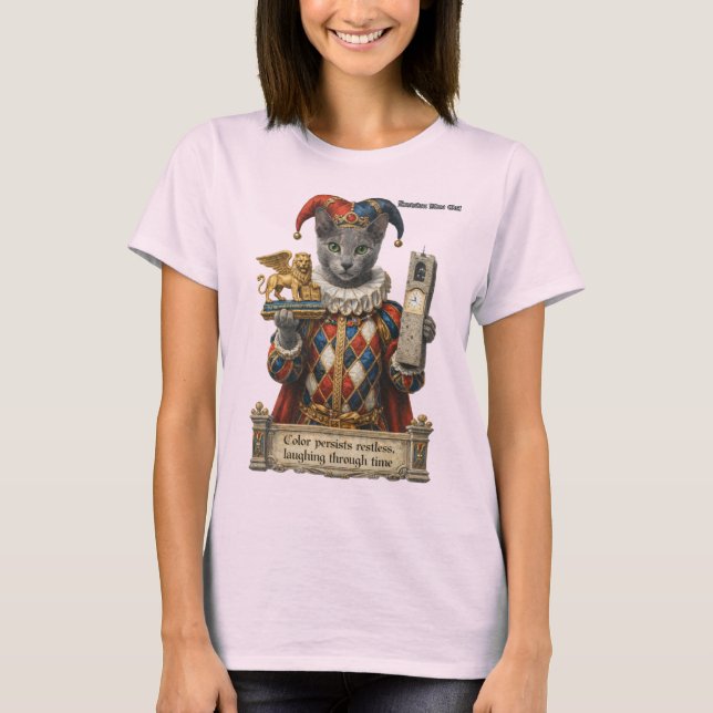 Rysk Blå Arlequin Katt T Shirt (Framsida)