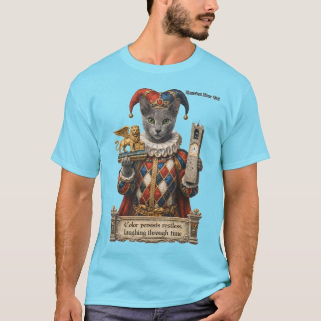 Rysk Blå Arlequin Katt T Shirt (Framsida)