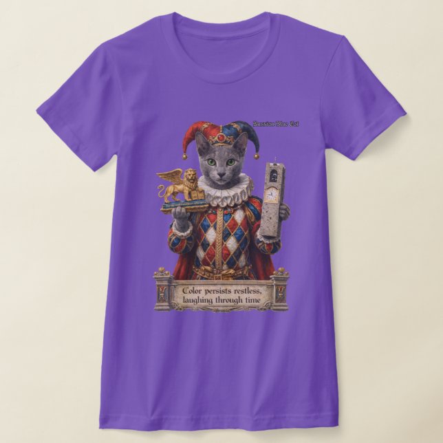 Rysk Blå Arlequin Katt T Shirt (Laydown)