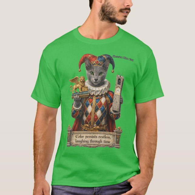 Rysk Blå Arlequin Katt T Shirt (Framsida)