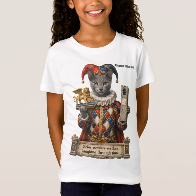 Rysk Blå Arlequin Katt T Shirt (Framsida)