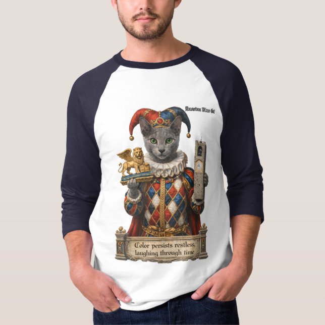 Rysk Blå Arlequin Katt T Shirt (Framsida)