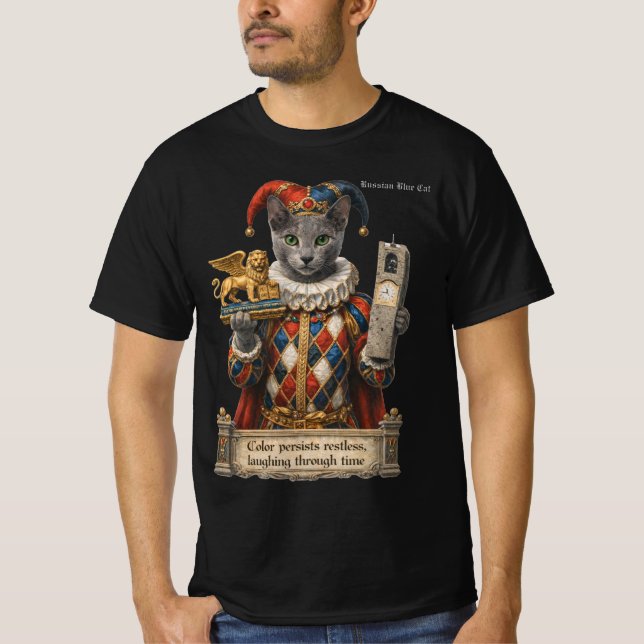 Rysk Blå Arlequin Katt T Shirt (Framsida)
