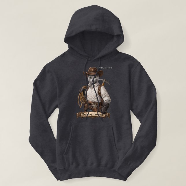 Rysk Blå Cowboy Katt – Bygger Frihet Hoodie (Design framsida)