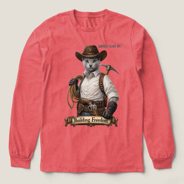 Rysk Blå Cowboy Katt – Bygger Frihet T Shirt (Design framsida)