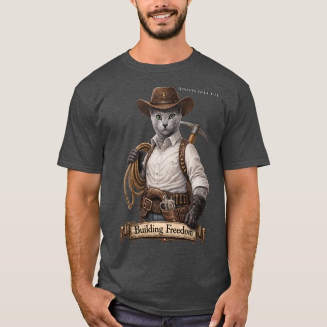 Rysk blå cowboykatt – Bygger frihet T Shirt (Framsida)