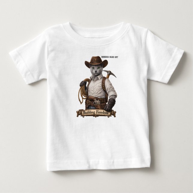 Rysk blå cowboykatt – Bygger frihet T Shirt (Framsida)