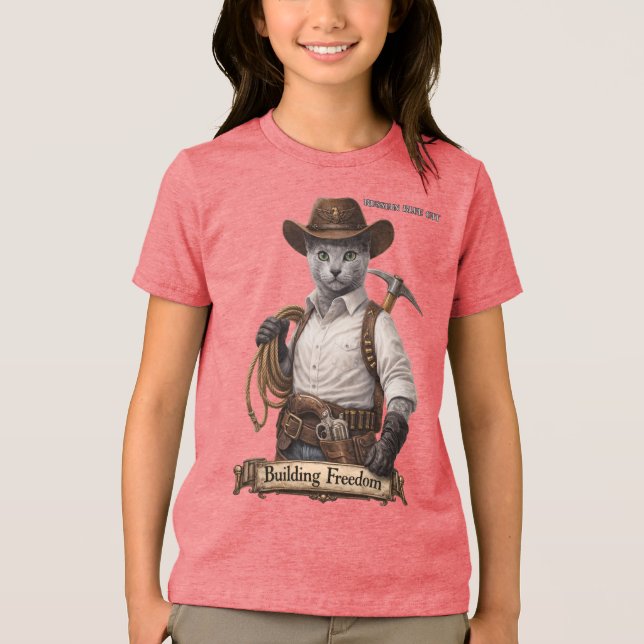 Rysk blå cowboykatt – Bygger frihet T Shirt (Framsida)