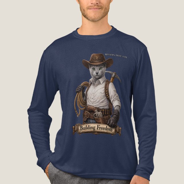 Rysk blå cowboykatt – Bygger frihet T Shirt (Framsida)