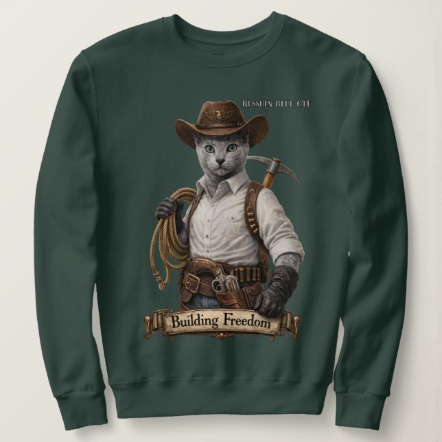Rysk blå cowboykatt – Bygger frihet T Shirt (Design framsida)