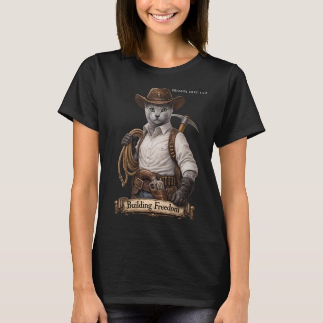 Rysk blå cowboykatt – Bygger frihet T Shirt (Framsida)