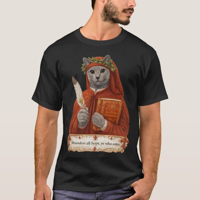 Rysk Blå Dante Alighieri Katt T Shirt (Framsida)