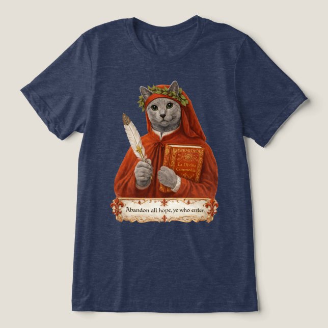 Rysk Blå Dante Alighieri Katt T Shirt (Design Framsida)