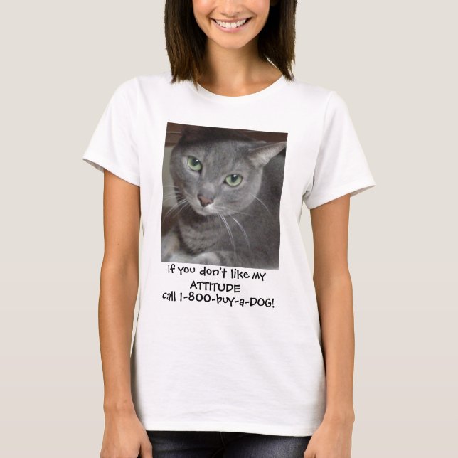 Rysk blå Grått-kattattityd Humor Tee Shirt (Framsida)