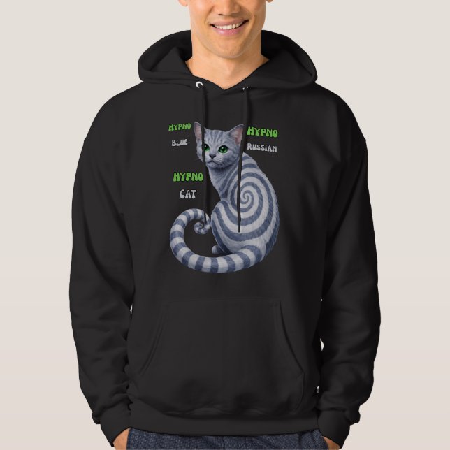 Rysk Blå Hypno Katt Hoodie (Framsida)