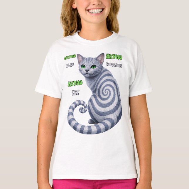 Rysk Blå Hypno Katt T Shirt (Framsida)