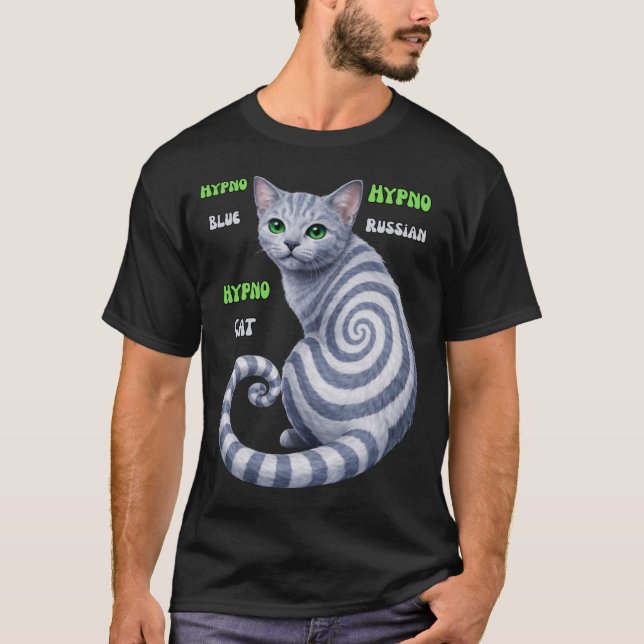 Rysk Blå Hypno Katt T Shirt (Framsida)
