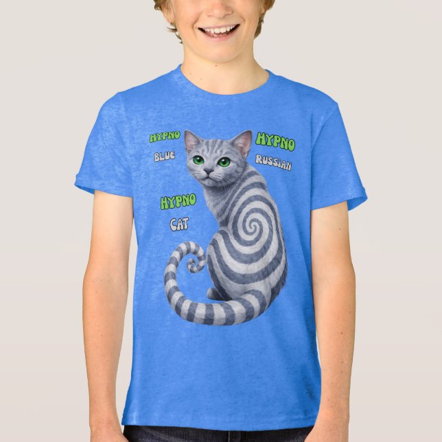 Rysk Blå Hypno Katt T Shirt (Framsida)