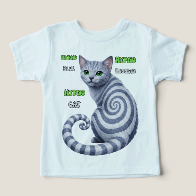 Rysk Blå Hypno Katt T Shirt (Design Framsida)